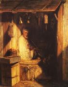 Alexandre Gabriel Decamps Turkish Merchant smoring in His shop oil